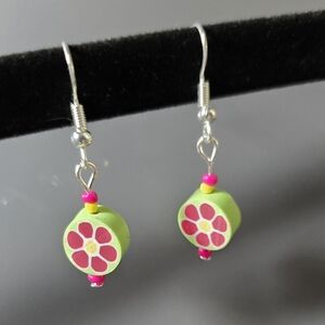Floral Green and Pink Earrings